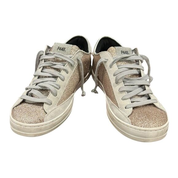 P448 John Swing Glitter Sneakers Womens 37 / US 7 Shoes Gold  P448 Women\'s John Gold Fur Glitter Lace-up Tennis Shoes Sneakers 37